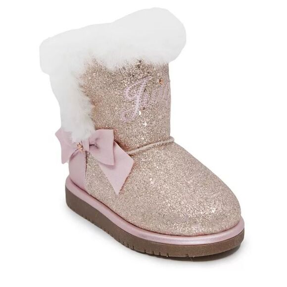 New! JUICY COUTURE Girls Lil Windsor Gold Glitter Faux Fur Boots Booties Size 5T - Picture 1 of 9